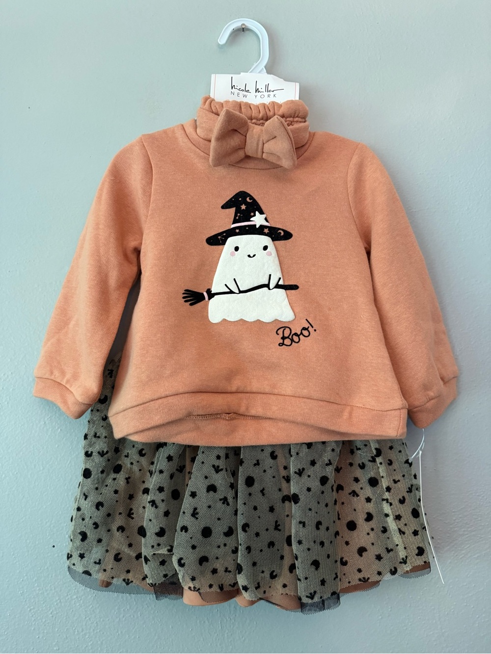 Nicole Miller Kids Pumpkin Orange & Black Ghost Tulle Dress Set